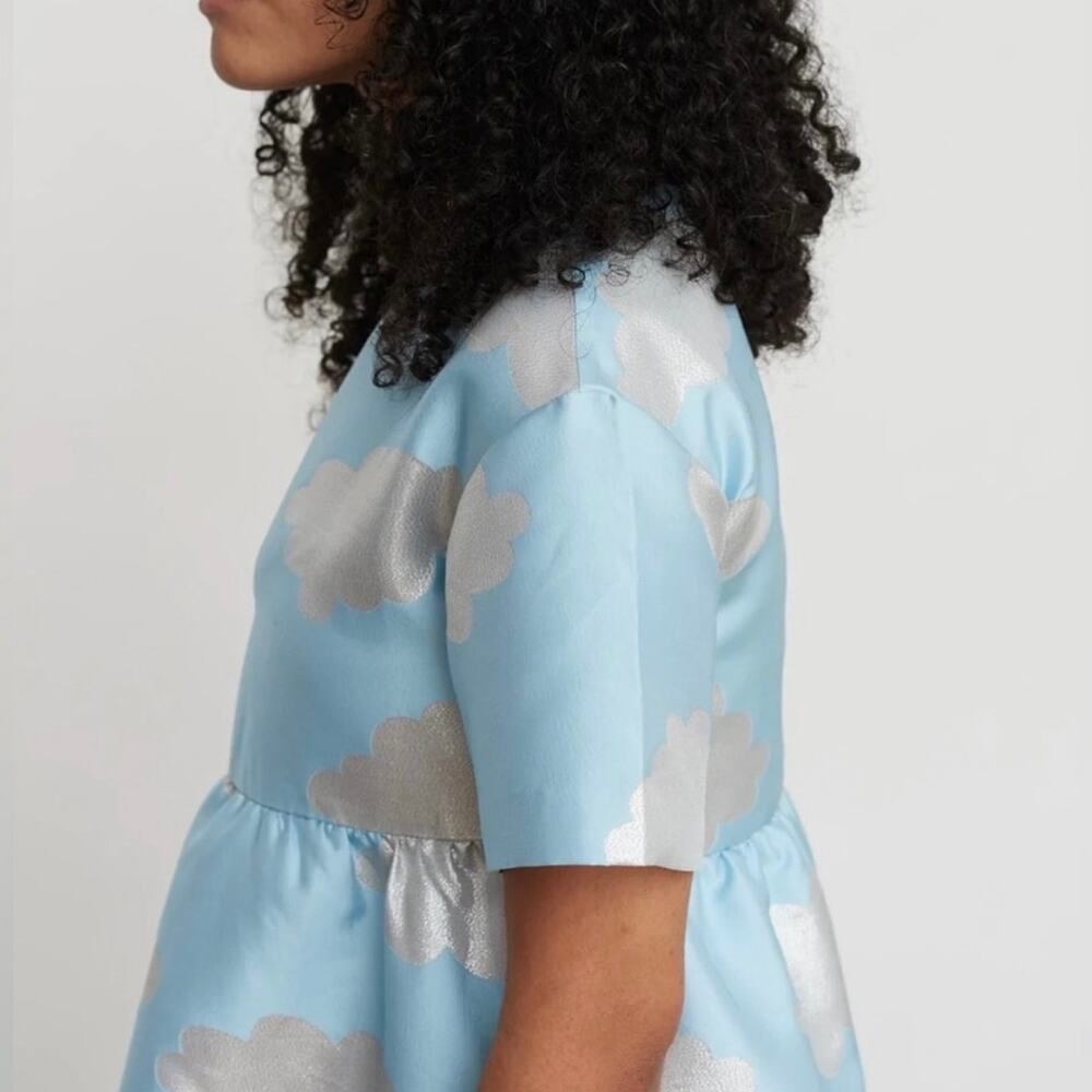 NEW Lazy Oaf Silver Linings Metallic Brocade Cloud Babydoll Dress UK 24 US 20 - Picture 6 of 15